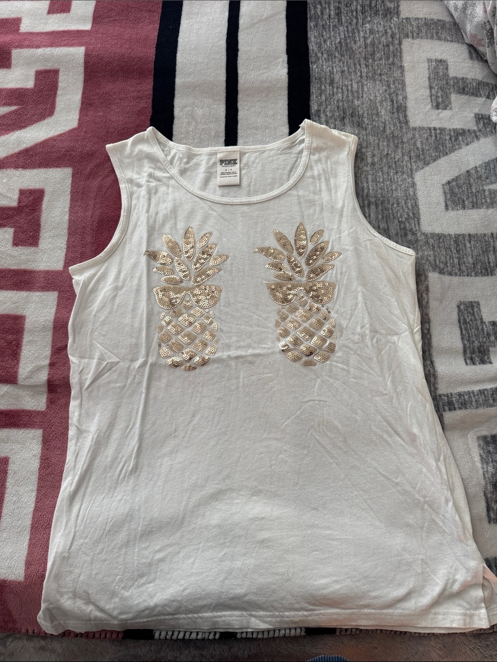 PINK white pineapple tank top